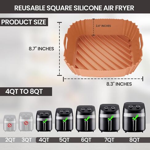2PCs Silicone Air Fryer Liners - PBA-Free, Reusable, Non-Stick Tray for Mess-Free Cooking, Microwave & Dishwasher Safe Airfryer Accessories, Compatible with Most Air Fryer Brands (4 to 8 QT) in Saudi Arabia