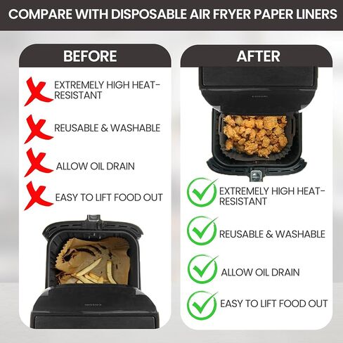 2PCs Silicone Air Fryer Liners - PBA-Free, Reusable, Non-Stick Tray for Mess-Free Cooking, Microwave & Dishwasher Safe Airfryer Accessories, Compatible with Most Air Fryer Brands (4 to 8 QT) in Saudi Arabia