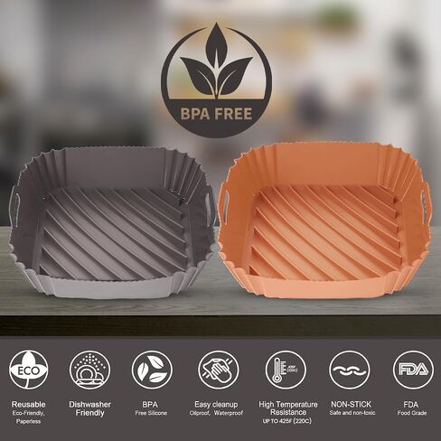 2PCs Silicone Air Fryer Liners - PBA-Free, Reusable, Non-Stick Tray for Mess-Free Cooking, Microwave & Dishwasher Safe Airfryer Accessories, Compatible with Most Air Fryer Brands (4 to 8 QT) in Saudi Arabia