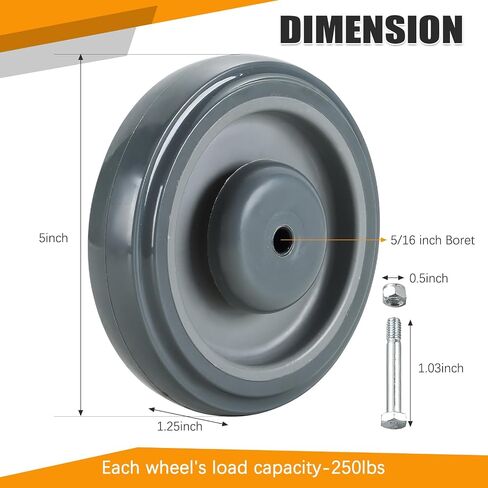 8 Pack Shopping Cart Replacement Wheels Kit, 5" Shopping Cart Replacement Wheels Kit, Double Ball Bearing TPU Silent Supermarket Wheels for Supermarket (Blue) in Saudi Arabia