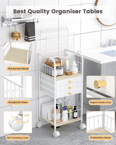 Jewelry Organizer,Large Jewelry Stand with 3 Jewelry Box Drawer, Jewelry Holder Towers Necklace Organizer Earring Storage Jewelry Armoire with Display for Earring Necklace Ring Bracelet (White) in Saudi Arabia