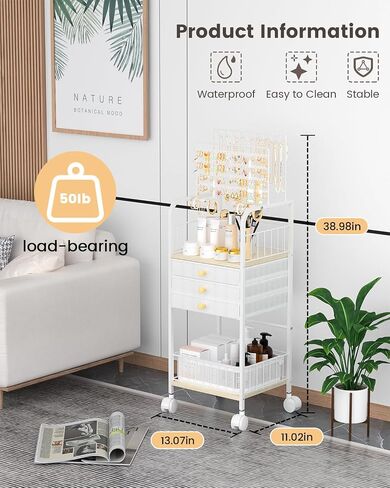 Jewelry Organizer,Large Jewelry Stand with 3 Jewelry Box Drawer, Jewelry Holder Towers Necklace Organizer Earring Storage Jewelry Armoire with Display for Earring Necklace Ring Bracelet (White) in Saudi Arabia