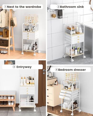 Jewelry Organizer,Large Jewelry Stand with 3 Jewelry Box Drawer, Jewelry Holder Towers Necklace Organizer Earring Storage Jewelry Armoire with Display for Earring Necklace Ring Bracelet (White) in Saudi Arabia