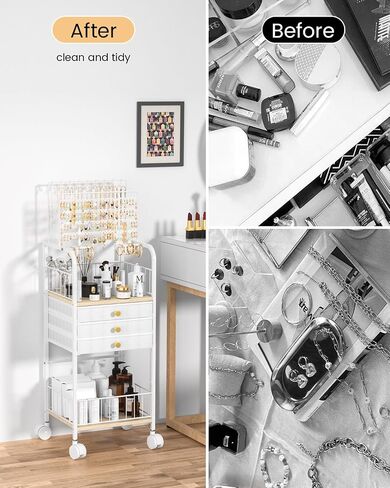 Jewelry Organizer,Large Jewelry Stand with 3 Jewelry Box Drawer, Jewelry Holder Towers Necklace Organizer Earring Storage Jewelry Armoire with Display for Earring Necklace Ring Bracelet (White) in Saudi Arabia