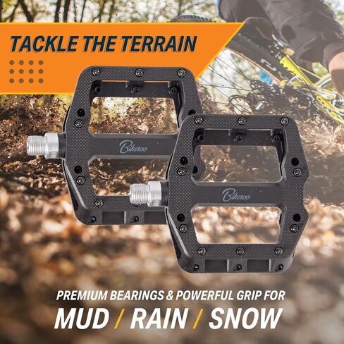دواسات الدراجة الجبلية Bikeroo - دواسات MTB من ألياف النايلون للدراجات الجبلية والطرق - دواسة دراجة مسطحة للبالغين in Saudi Arabia