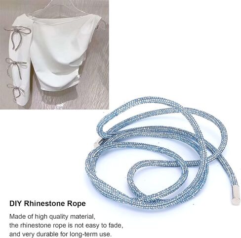 Rhinestones Ribbon, Rhinestone Rope Shiny Crystal Decoration Accessory for Clothing DIY Sewing Shoelaces 6mm(Light Blue) Rhinestones in Saudi Arabia