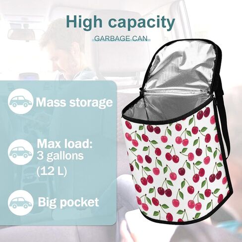 Cherry Car Accessories Back Seat Multipurpose Car Trash Can with Lid, Leak Proof Waterproof Hanging Car Garbage Can for Road Trip Travel in Kuwait