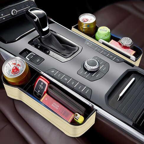2 Pack Car Seat Gap Organizer, Multifunctional Car Seat Storage Box with Cup Holders, Car Console Side & Front Seat Organizer in Saudi Arabia