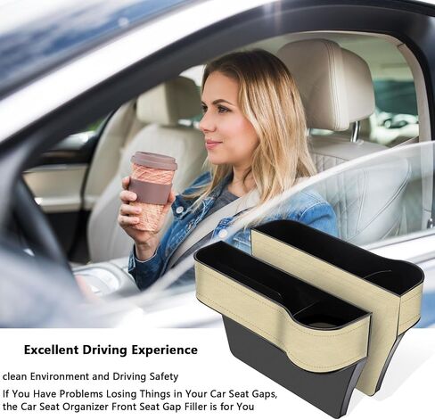 2 Pack Car Seat Gap Organizer, Multifunctional Car Seat Storage Box with Cup Holders, Car Console Side & Front Seat Organizer in Saudi Arabia