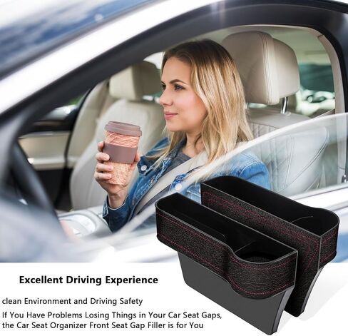 2 Pack Car Seat Gap Organizer, Multifunctional Car Seat Storage Box with Cup Holders, Car Console Side & Front Seat Organizer in Saudi Arabia