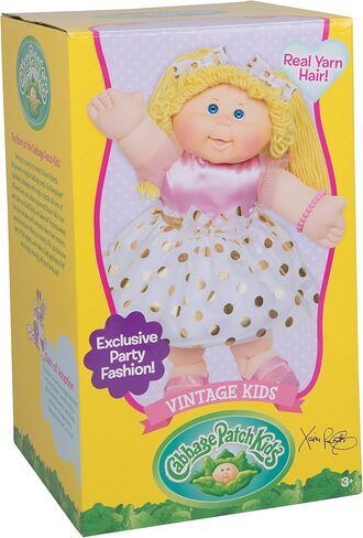 دمية كلاسيكية للأطفال من Cabbage Patch مع شعر غزل حقيقي، 40.64 سم - دمية طفل أصلية قابلة للتبني على الطراز القديم - مرخصة رسميًا - هدية للفتيات - عيون شقراء/زرقاء in Kuwait