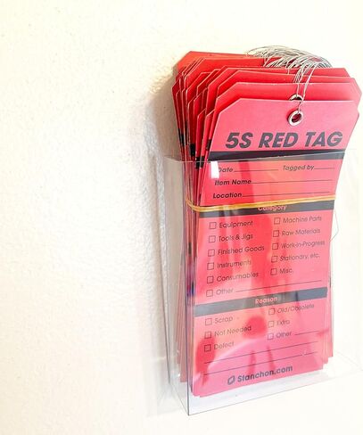 5S Red Tags, Wired, Pack of 50, Durable Wire Ties, Bright, Pre-Wired for Efficient Organizational Use - Ideal for Workshops & Office Settings (50 Pack) in Kuwait