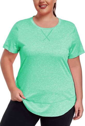 Women's Plus Size Workout Tops Short Sleeve Loose fit Shirts Athletic Gym Yoga Clothing in Saudi Arabia