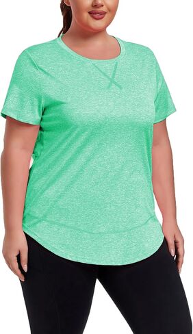 Women's Plus Size Workout Tops Short Sleeve Loose fit Shirts Athletic Gym Yoga Clothing in Saudi Arabia
