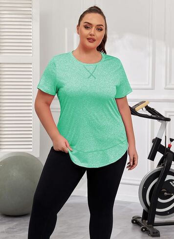 Women's Plus Size Workout Tops Short Sleeve Loose fit Shirts Athletic Gym Yoga Clothing in Saudi Arabia