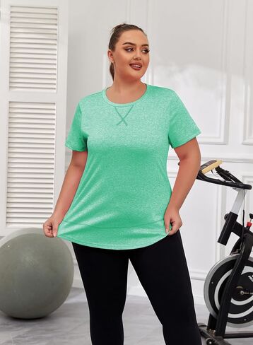 Women's Plus Size Workout Tops Short Sleeve Loose fit Shirts Athletic Gym Yoga Clothing in Saudi Arabia