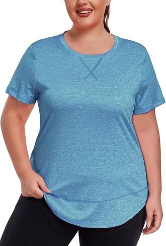 Women's Plus Size Workout Tops Short Sleeve Loose fit Shirts Athletic Gym Yoga Clothing in Saudi Arabia