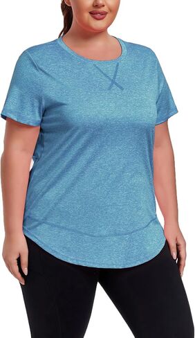 Women's Plus Size Workout Tops Short Sleeve Loose fit Shirts Athletic Gym Yoga Clothing in Saudi Arabia
