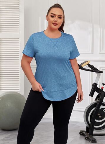 Women's Plus Size Workout Tops Short Sleeve Loose fit Shirts Athletic Gym Yoga Clothing in Saudi Arabia
