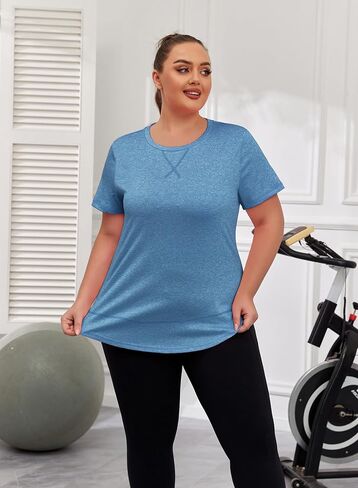 Women's Plus Size Workout Tops Short Sleeve Loose fit Shirts Athletic Gym Yoga Clothing in Saudi Arabia
