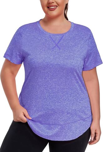Women's Plus Size Workout Tops Short Sleeve Loose fit Shirts Athletic Gym Yoga Clothing in Saudi Arabia