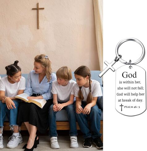 Inspirational Scripture Metal Key Chains with Cross Pendant - Bible Verse Keychain Religious Gift for Christian in Kuwait