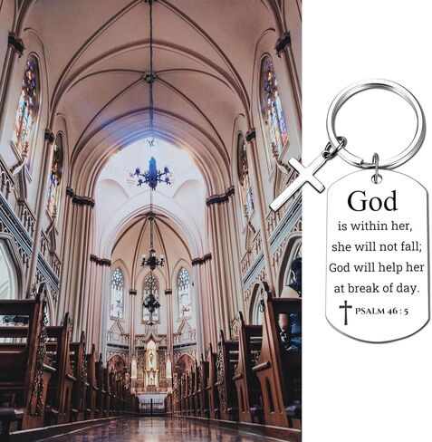 Inspirational Scripture Metal Key Chains with Cross Pendant - Bible Verse Keychain Religious Gift for Christian in Kuwait