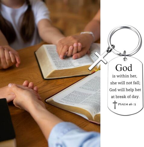 Inspirational Scripture Metal Key Chains with Cross Pendant - Bible Verse Keychain Religious Gift for Christian in Kuwait
