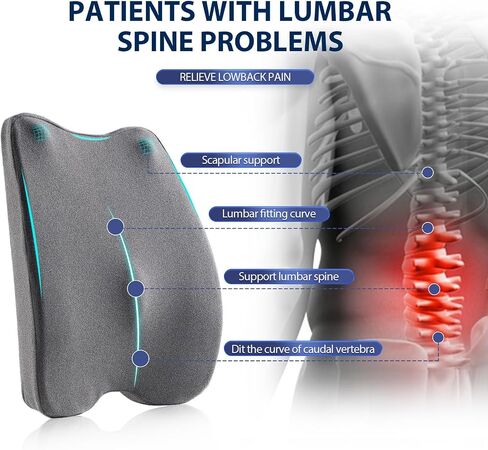 Lumbar Support Pillow for Office Chair – Premium Memory Foam Back Cushion, Back Support Pillow for Car Seats, Lower Back Pain Relief, Improves Posture, 3 Adjustable Straps in Saudi Arabia