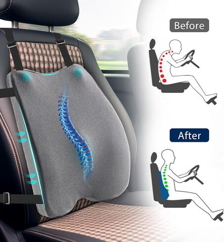 Lumbar Support Pillow for Office Chair – Premium Memory Foam Back Cushion, Back Support Pillow for Car Seats, Lower Back Pain Relief, Improves Posture, 3 Adjustable Straps in Saudi Arabia