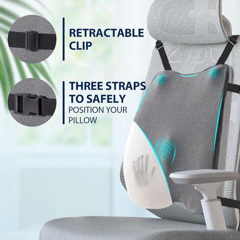 Lumbar Support Pillow for Office Chair – Premium Memory Foam Back Cushion, Back Support Pillow for Car Seats, Lower Back Pain Relief, Improves Posture, 3 Adjustable Straps in Saudi Arabia