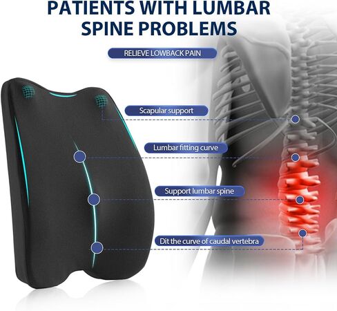 Lumbar Support Pillow for Office Chair – Premium Memory Foam Back Cushion, Back Support Pillow for Car Seats, Lower Back Pain Relief, Improves Posture, 3 Adjustable Straps in Saudi Arabia