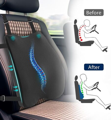 Lumbar Support Pillow for Office Chair – Premium Memory Foam Back Cushion, Back Support Pillow for Car Seats, Lower Back Pain Relief, Improves Posture, 3 Adjustable Straps in Saudi Arabia