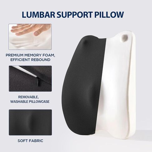 Lumbar Support Pillow for Office Chair – Premium Memory Foam Back Cushion, Back Support Pillow for Car Seats, Lower Back Pain Relief, Improves Posture, 3 Adjustable Straps in Saudi Arabia