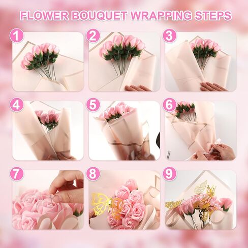 195 قطعة من لوازم إكسسوارات باقة الزهور، 40 ورق تغليف زهور، 48 فراشة 100 دبوس 4 تيجان 3 أشرطة، ورق تغليف زهور، بابيل كوريانو بارا راموس دي فلوريس بوشونس، ليستون كوروناس ماريبوساس in Kuwait