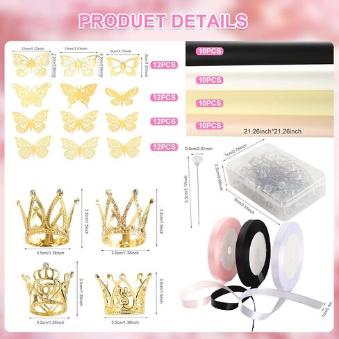 195 قطعة من لوازم إكسسوارات باقة الزهور، 40 ورق تغليف زهور، 48 فراشة 100 دبوس 4 تيجان 3 أشرطة، ورق تغليف زهور، بابيل كوريانو بارا راموس دي فلوريس بوشونس، ليستون كوروناس ماريبوساس in Kuwait