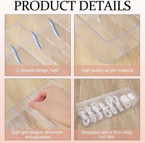 4 Pcs Clear Charger Cord Organizer Boxs,Plastic Cable Storage Box with 40 Wire Ties,Power Cord Organizer with 8 Compartments,Electronics Organizer with Lid for Home Office Accessories Storage in Saudi Arabia