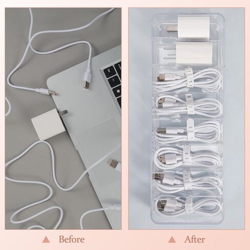 4 Pcs Clear Charger Cord Organizer Boxs,Plastic Cable Storage Box with 40 Wire Ties,Power Cord Organizer with 8 Compartments,Electronics Organizer with Lid for Home Office Accessories Storage in Saudi Arabia
