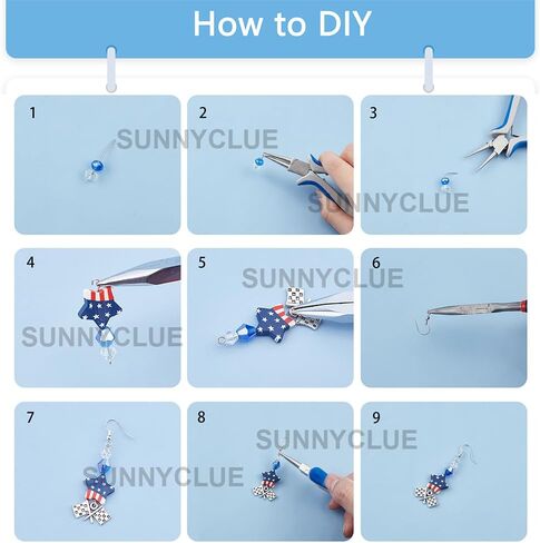 SUNNYCLUE 1 صندوق DIY 10 أزواج سحر العلم الأمريكي الولايات المتحدة الأمريكية الوطنية الأحمر الأزرق الخرز المتدلي الأقراط صنع عدة 4 يوليو سحر يوم الاستقلال لصنع المجوهرات مجموعات المبتدئين تعليمات المشاريع الحرفية in Kuwait