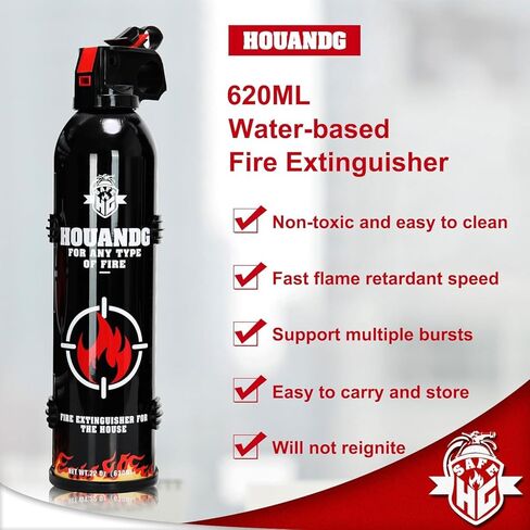 طفاية حريق للمنزل، طفاية حريق مائية محمولة لجميع أنواع الحرائق - تتضمن دعامة للمنزل أو المطبخ أو السيارة - 620 مل/قطعة واحدة in Kuwait