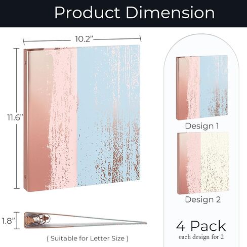Y YOMA الذهب الوردي 3 مجلدات حلقات لحجم الرسالة الرخام 1 بوصة 3 حلقات الموثق من الورق المقوى وصفة الزخرفية الموثق لطيف ثلاثة المجلدات المنظم للمدرسة المنزل اللوازم المكتبية، 4 حزمة in Kuwait