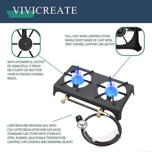 Vivicreate 20000 BTU Propane Garden Hiking Camp Camping Outdoor Stove cooker withCSA listed Regulator and gas hose (2) in Kuwait