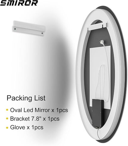 مرآة حمام LED بيضاوية مقاس 24 × 32، مرآة زينة مضاءة للجدار، مضادة للضباب، مقاومة للكسر، قابلة للتعتيم، ذاكرة، 3 ألوان (أضواء أمامية + إضاءة خلفية) in Saudi Arabia