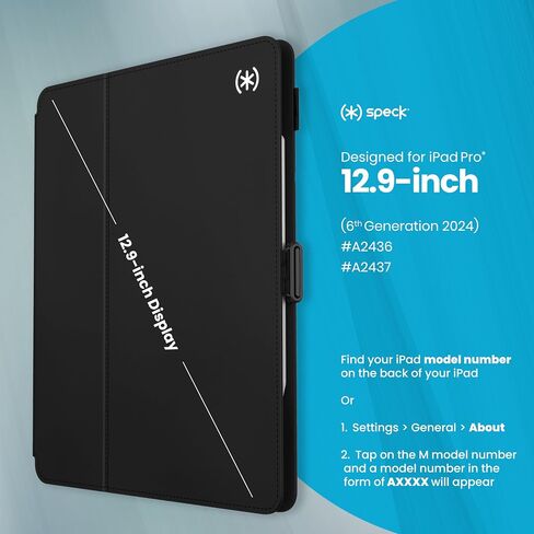 Speck New iPad Air 13 Case (2024) - Fits iPad Pro 12.9 Case (2022/2021, 6th/5th Gen) with Pencil Holder, Drop & Camera Protection, Slim Multi Range Stand, Balance Folio - Black/Black/White in Saudi Arabia
