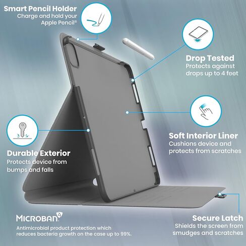 Speck New iPad Air 13 Case (2024) - Fits iPad Pro 12.9 Case (2022/2021, 6th/5th Gen) with Pencil Holder, Drop & Camera Protection, Slim Multi Range Stand, Balance Folio - Black/Black/White in Saudi Arabia