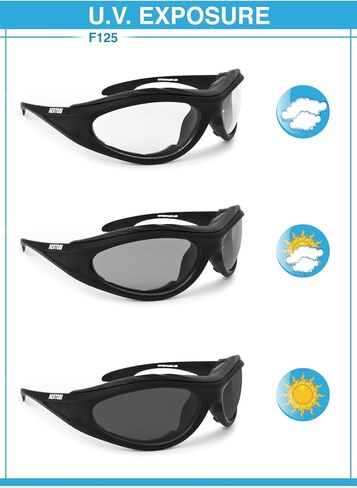 Bertoni Motorcycle Padded Glasses Photochromic - Windproof insert - mod. 125 Italy Motorbike Riding Sunglasses in Saudi Arabia