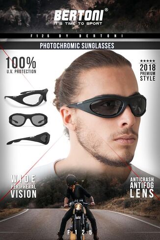 Bertoni Motorcycle Padded Glasses Photochromic - Windproof insert - mod. 125 Italy Motorbike Riding Sunglasses in Saudi Arabia
