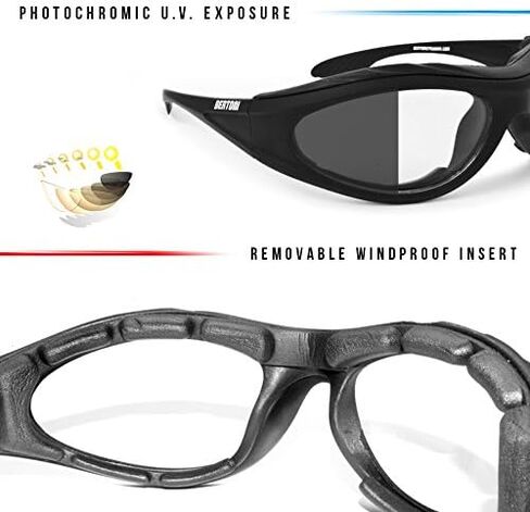 Bertoni Motorcycle Padded Glasses Photochromic - Windproof insert - mod. 125 Italy Motorbike Riding Sunglasses in Saudi Arabia