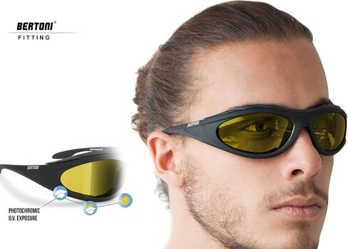 Bertoni Motorcycle Padded Glasses Photochromic - Windproof insert - mod. 125 Italy Motorbike Riding Sunglasses in Saudi Arabia