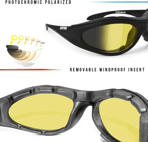 Bertoni Motorcycle Padded Glasses Photochromic - Windproof insert - mod. 125 Italy Motorbike Riding Sunglasses in Saudi Arabia